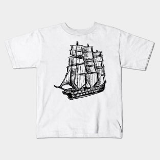 Old fashioned pirate ship schooner Kids T-Shirt